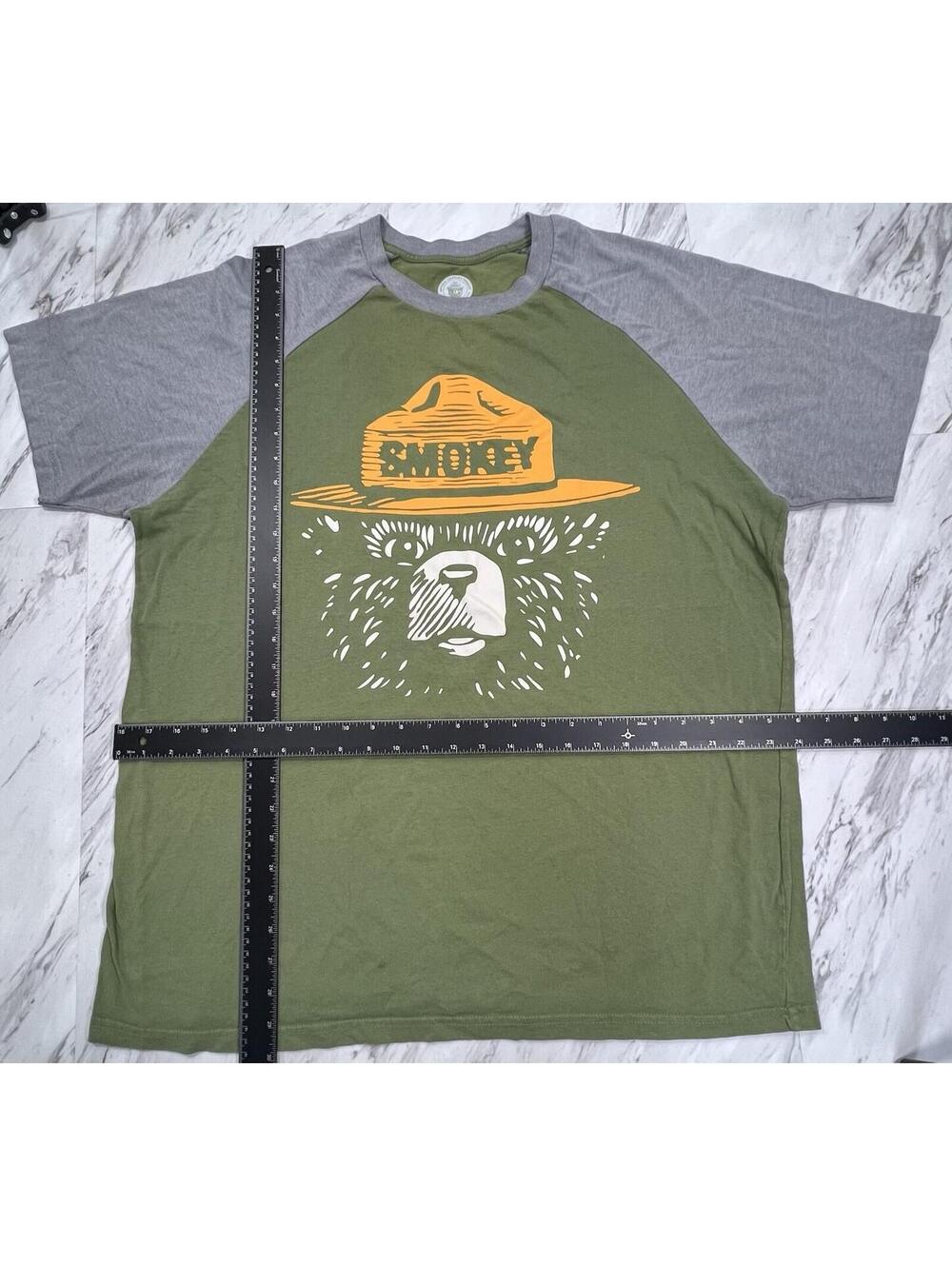 Smokey Bear Raglan Graphic T Shirt Green Gray Mens 2XLT #13